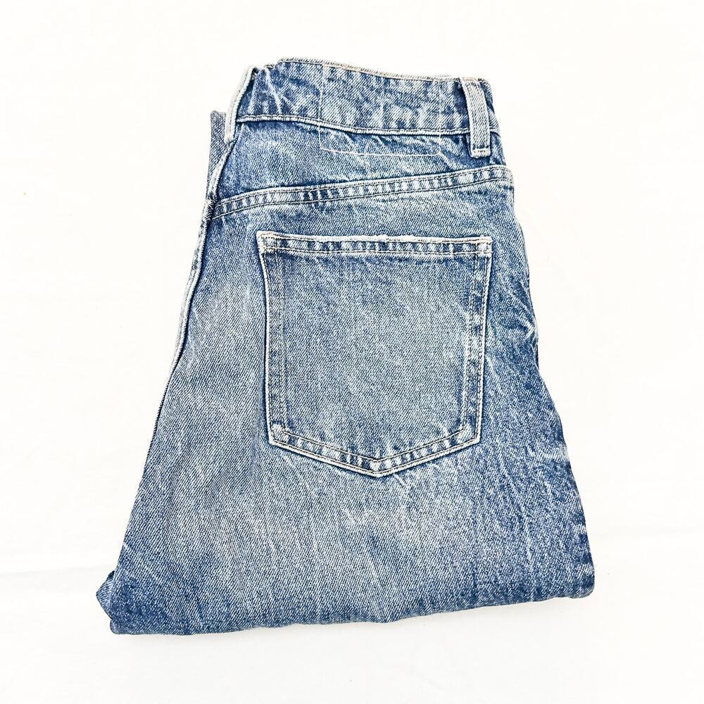 Zara Acid Wash Straight Leg Denim Jeans Zip Fly Ripped Size 4